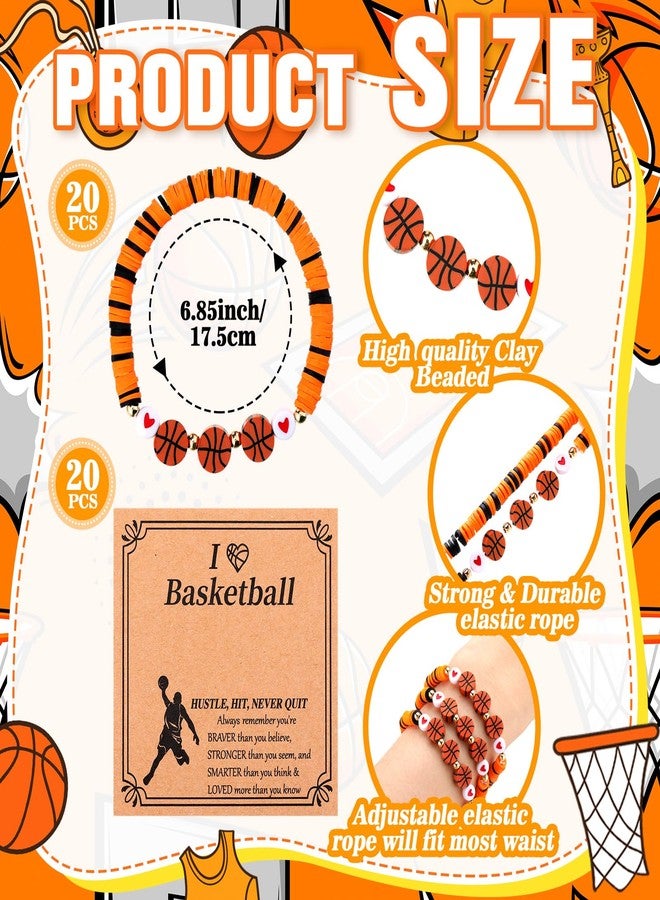 Ecation 20 Set Basketball Bracelets Basketball Gifts Sport Bracelets Team Gift Basketball Bead Bracelet with Inspirational Card for Sport Basketball Team Lovers Players Gifts (Orange,Black) - Image 2